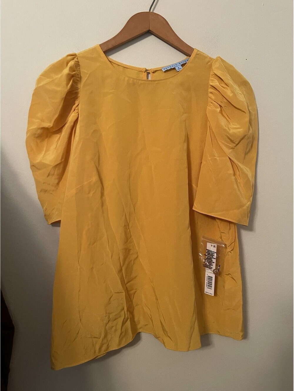 Antonio Melani Marigold Yellow Puff Sleeve Silk Blouse Top Small S NEW